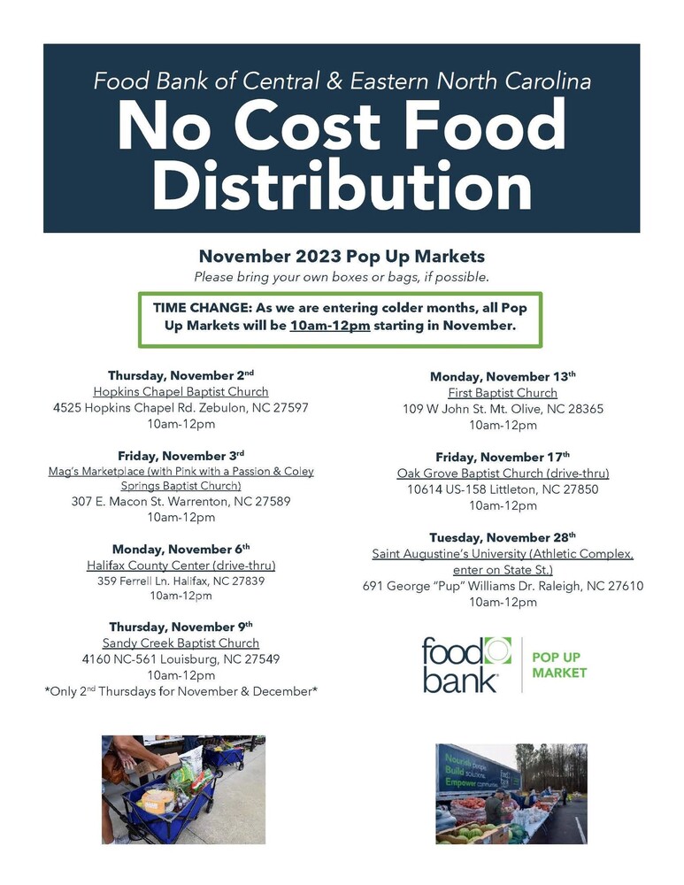 Locations of Free Food Distribution for the Month of November