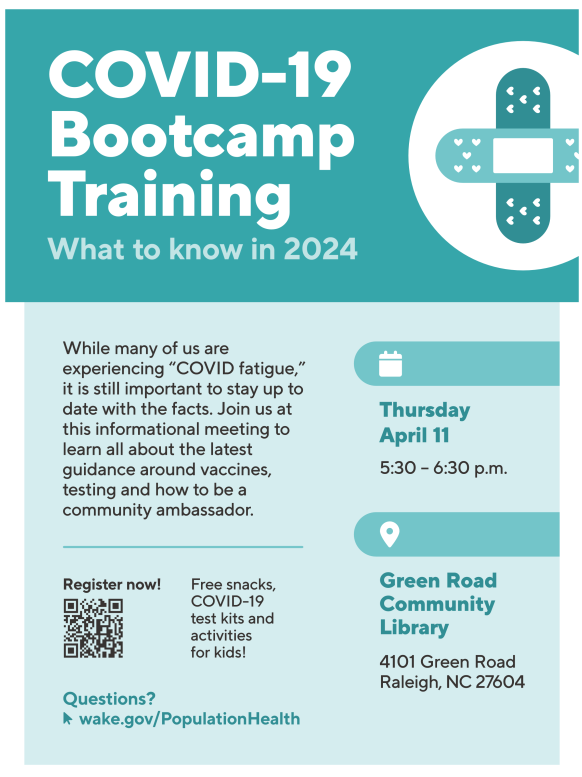 Flyer with two bandaids promoting Covid19 training