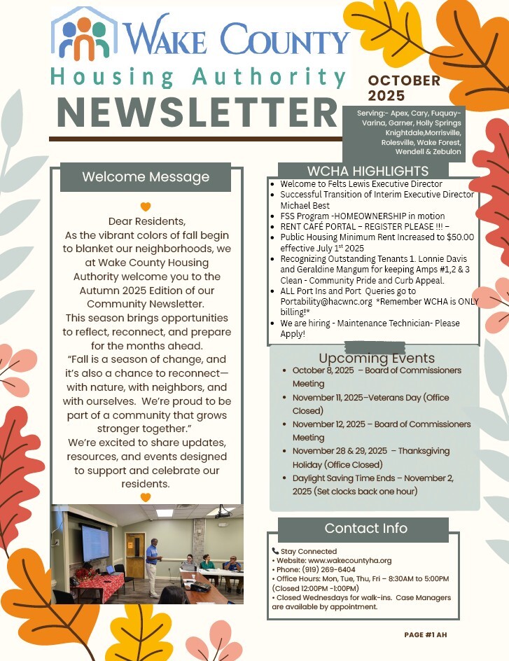 Newsletter Page 1. All information from this page is listed below.