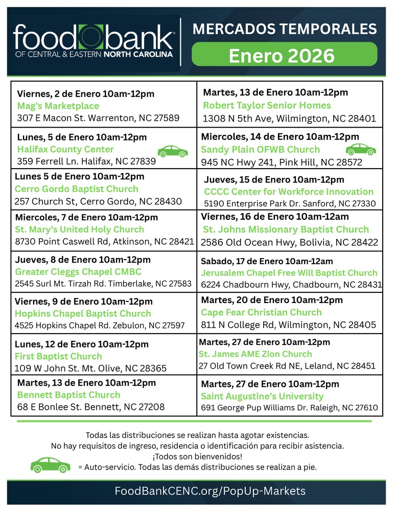 A flyer with pop up food distribution markets in wake county