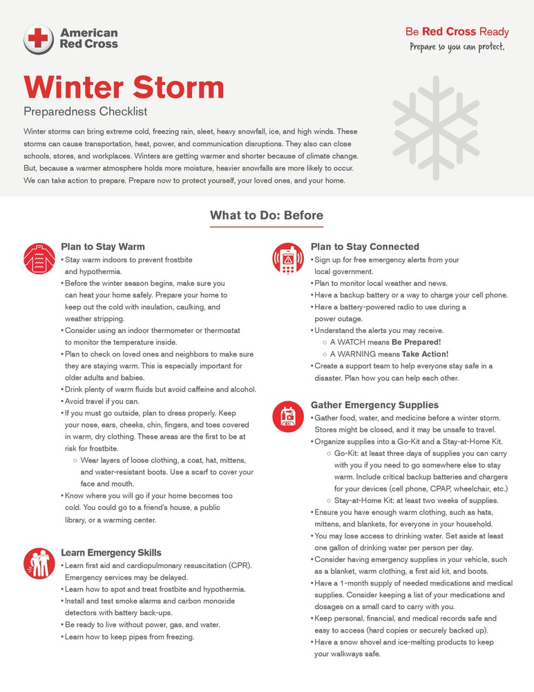 Information from the Red Cross regarding winter weather preparation