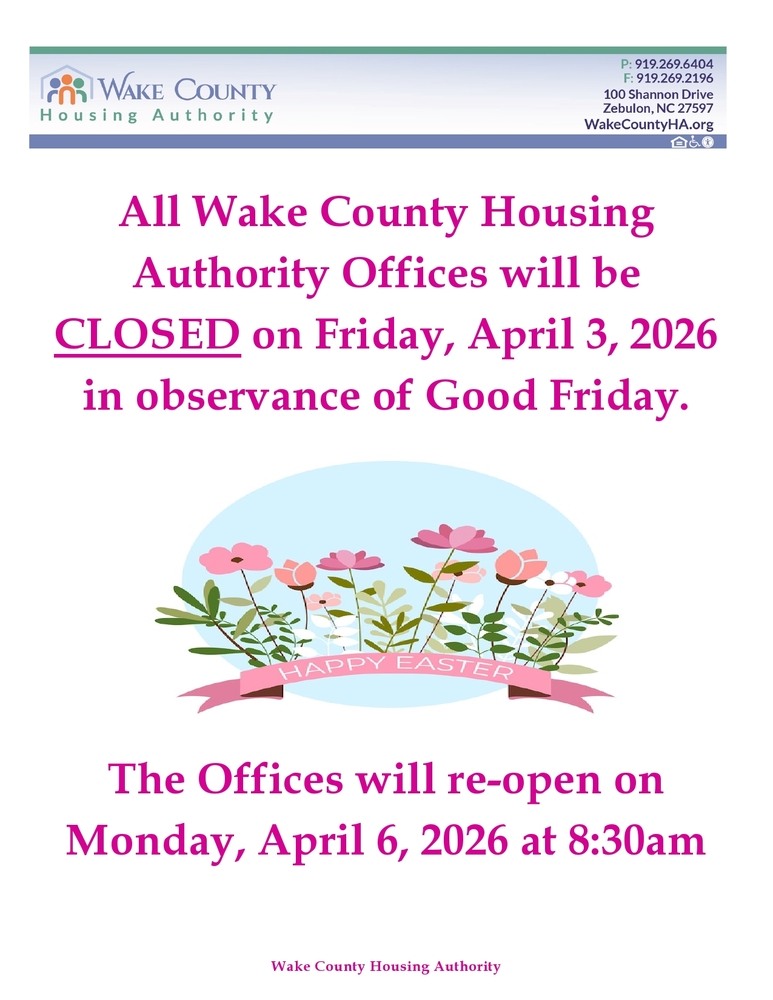 The office will be closed on Friday, April 3, 2026 flyer with spring flowers