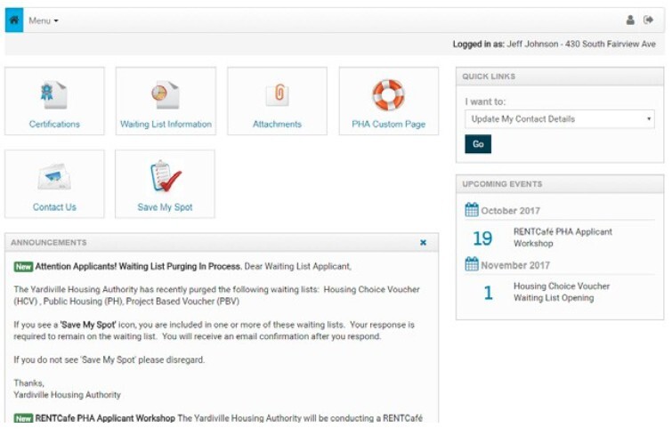 Example of Rent Caf&eacute; Dashboard.