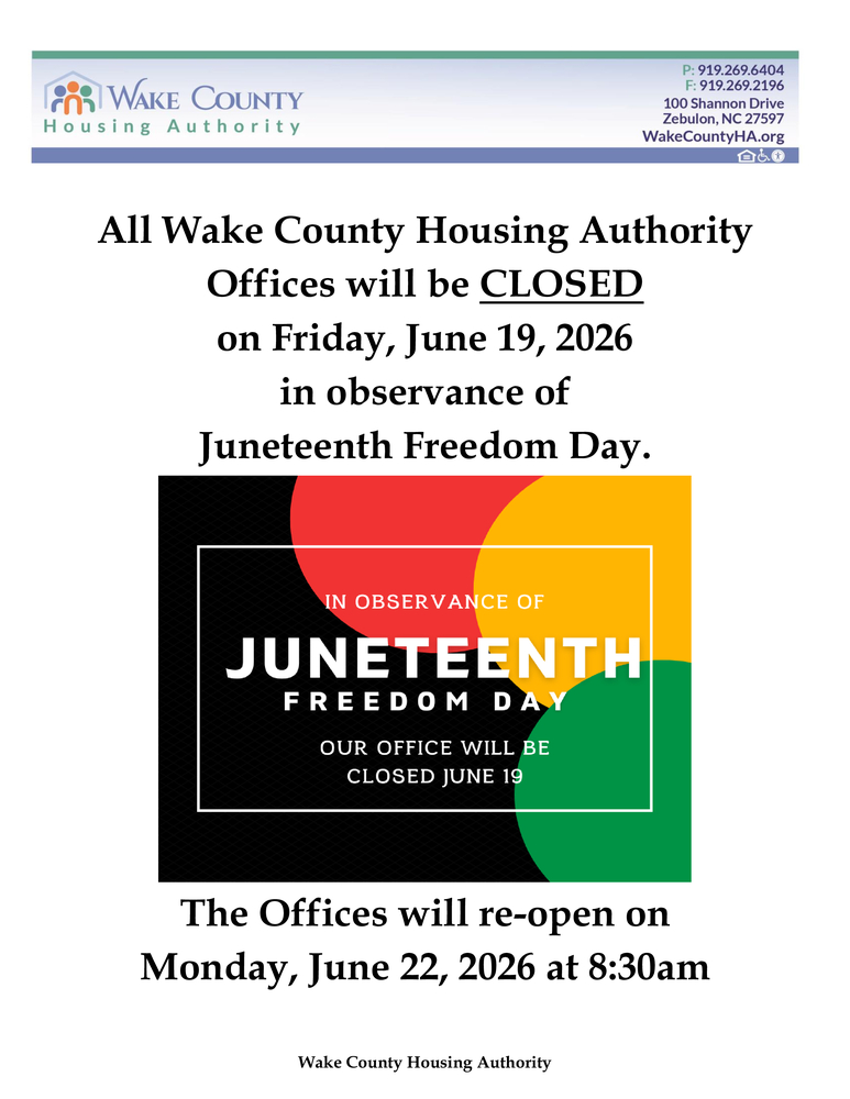 A flyer announcing the closing of the office in observation of Juneteenth with the red, green and yellow background