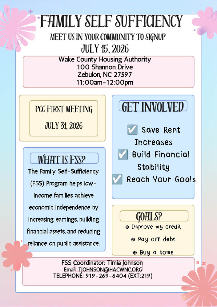 Family Self Sufficiency Monthly Flyer discussing the program