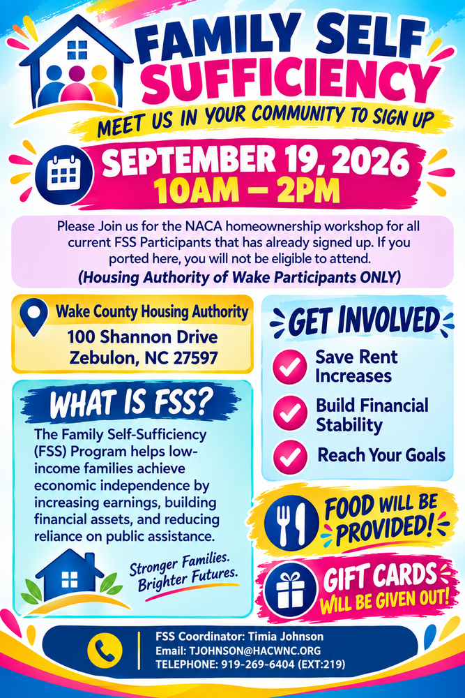 A flyer with information regarding Homeownership, with the date of september 19, 2026 from 10am to 2pm at the Housing Authority Office in Zebulon, NC