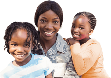 Military woman and 2 small children